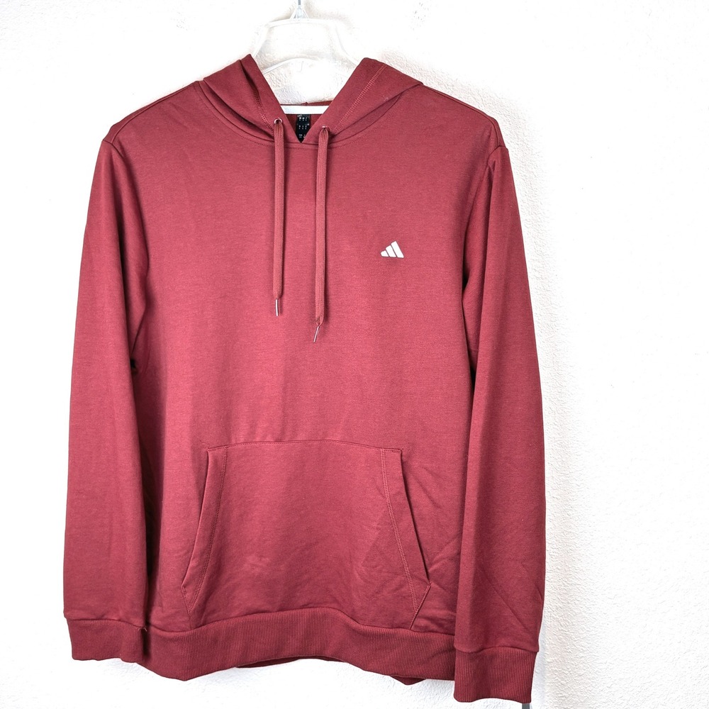 Adidas Mens Large NWT Burgundy Red Go To Hoodie Logo Pocket Pullover Lightweight